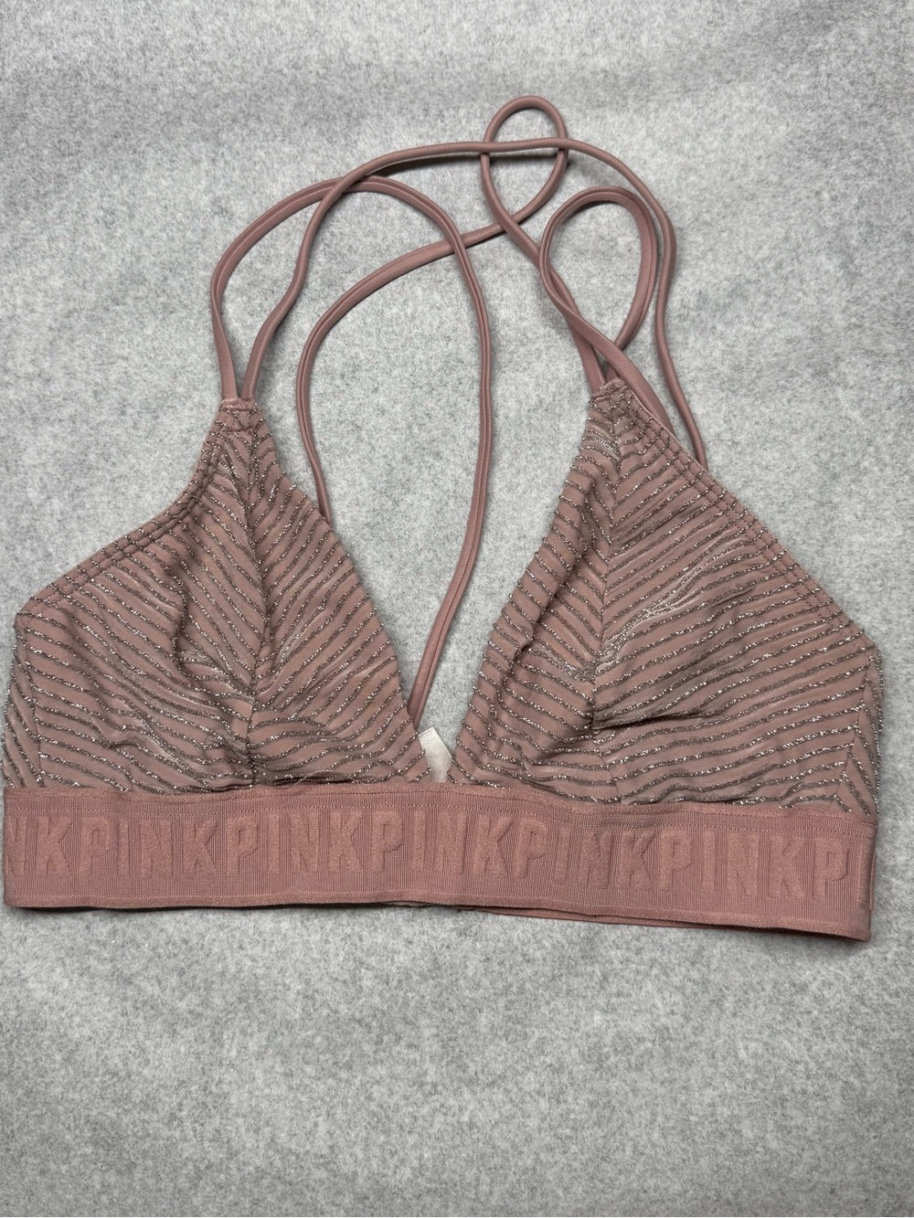 PINK Victoria's Secret Rose Taupe Glitter Striped Bralette